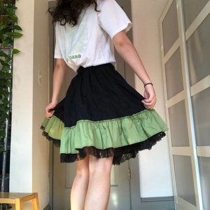Vintage Green and black lace skirt
